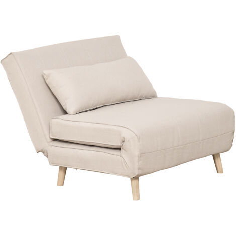 Divano letto singolo 3 in 1 con schienale regolabile 6 posizioni, pieghevole in tessuto e legno, 94x78x80 cm, beige