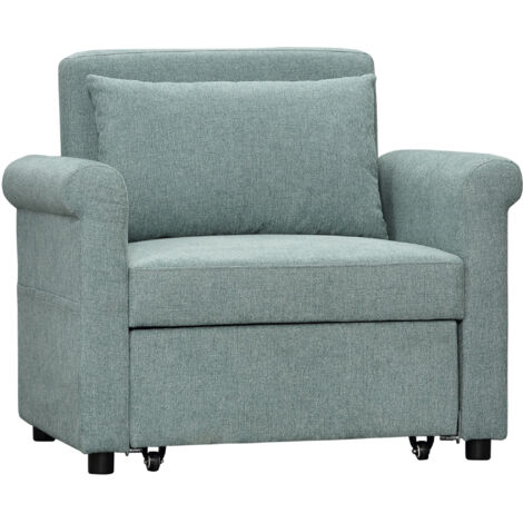 Divano letto singolo con schienale regolabile in 4 posizioni, tessuto traspirante effetto lino e seduta imbottita, 96x84,5x87,5 cm, verde