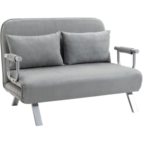 Divano Letto Singolo con Seduta Regolabile in 5 Posizioni 105x80x78 cm in Finta Pelle Grigio Chiaro