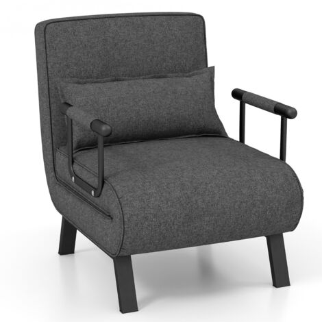 Divano letto trasformabile con schienale regolabile in 6 posizioni cuscino rimovibile, Divano chaise lounge Grigio scuro