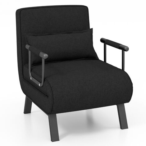 Divano letto trasformabile con schienale regolabile in 6 posizioni cuscino rimovibile, Divano chaise lounge Nero