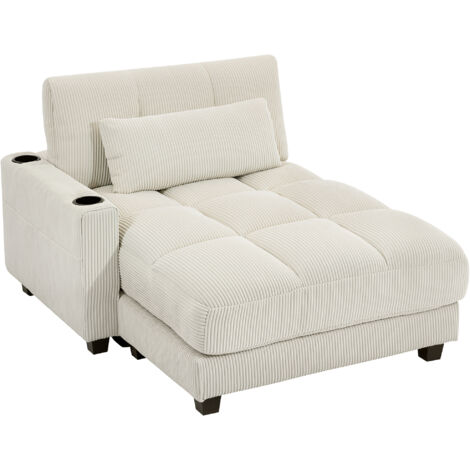 Divano letto trasformabile in schiuma color bianco crema con portabicchieri, ideale per il soggiorno, versatile e comodo per gli ospiti.