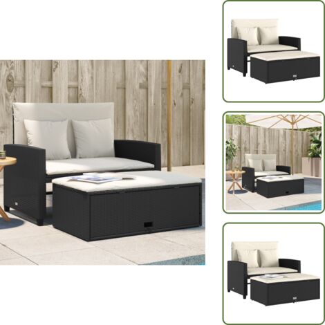Divano letto - vidaXL Divano da Giardino con Cuscini a 2 Posti Nero in Polyrattan - Cuscini da seduta