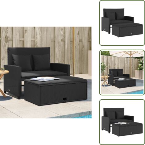 Divano letto - vidaXL Divano da Giardino con Cuscini a 2 Posti Nero in Polyrattan - Cuscini da seduta