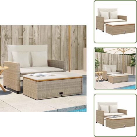 Divano letto - vidaXL Divano Giardino con Cuscini 2 Posti Beige Polyrattan e Acacia - Cuscini da seduta
