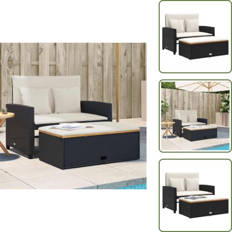 Divano letto - vidaXL Divano Giardino con Cuscini 2 Posti Nero Polyrattan e Acacia - Poggiapiedi da giardino