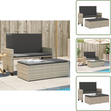 Divano letto - vidaXL Panca Giardino Cuscini e Poggiapiedi Grigio Chiaro Polyrattan - Rattan PE