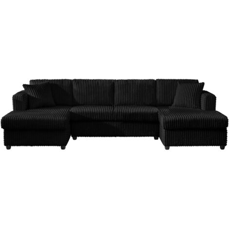 Divano Moderna YHL Voyura LS2219-Black Con Cuscino Dello Schienale in Velluto a Coste e Schiuma - Nero