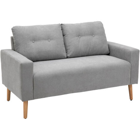 Divano moderno a 2 posti in stile nordico con schienale trapuntato, realizzato in poliestere e legno, 145x76x88 cm, grigio chiaro