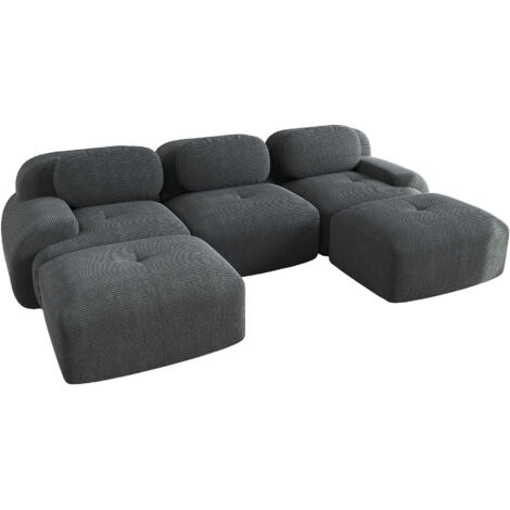 Divano Moderno a U 298x178x75 cm, 3 Poits con Chaise Longue, Struttura in Legno, Supporti e Cuscini 32D, Massimo Comfort, Grigio
