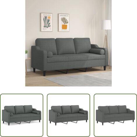 Divano moderno -  Divano a 3 Posti con Cuscini Grigio Scuro 180 cm in Tessuto
