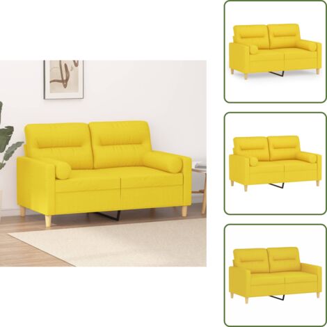 Divano moderno - vidaXL Divano a 2 Posti con Cuscini Giallo Chiaro 120 cm in Tessuto - Divano con cuscini