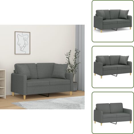 Divano moderno - vidaXL Divano a 2 Posti con Cuscini Grigio Scuro 120 cm in Tessuto - Seduta confortevole