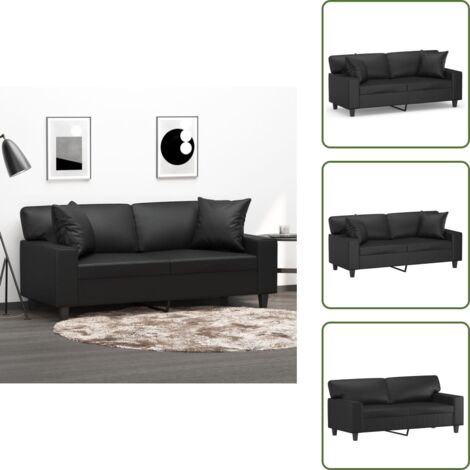 Divano moderno - vidaXL Divano a 2 Posti con Cuscini Nero 140 cm in Similpelle - Divano con inserti