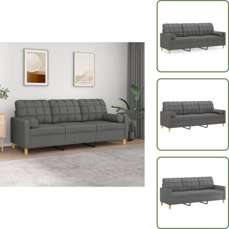 Divano moderno - vidaXL Divano a 3 Posti con Cuscini Grigio Scuro 180 cm in Tessuto - Divano con cuscini