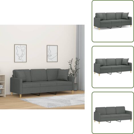 Divano moderno - vidaXL Divano a 3 Posti con Cuscini Grigio Scuro 180 cm in Tessuto - Seduta confortevole