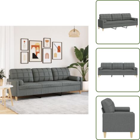 Divano moderno - vidaXL Divano a 3 Posti con Cuscini Grigio Scuro 210 cm in Tessuto - Divano comfort