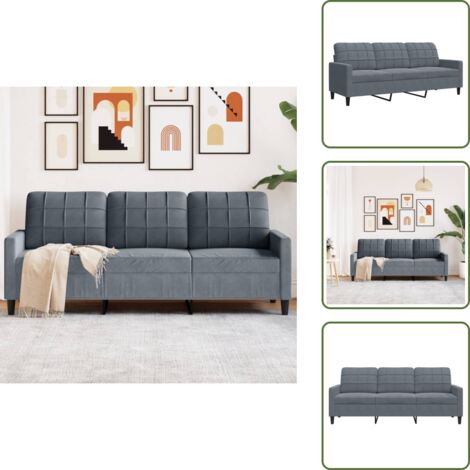 Divano moderno - vidaXL Divano a 3 Posti Grigio Scuro 180 cm in Velluto - Divano in metallo