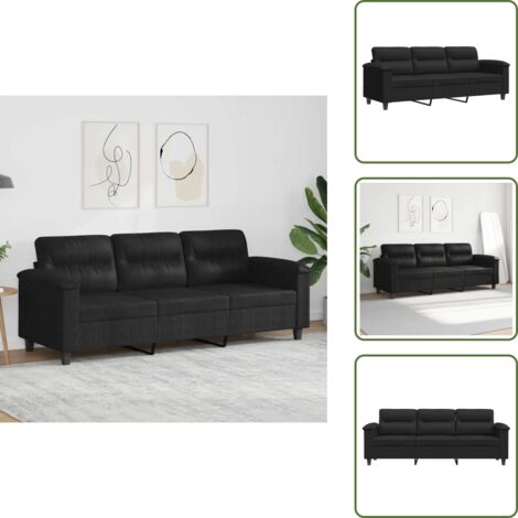 Divano moderno - vidaXL Divano a 3 Posti Nero 180 cm in Tessuto Microfibra - Divano per casa