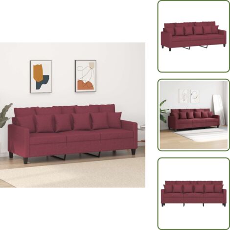Divano moderno - vidaXL Divano a 3 Posti Rosso Vino 180 cm in Tessuto - Divano in metallo