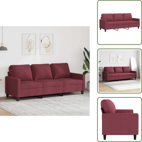 Divano moderno - vidaXL Divano a 3 Posti Rosso Vino 180 cm in Tessuto - Divano in metallo