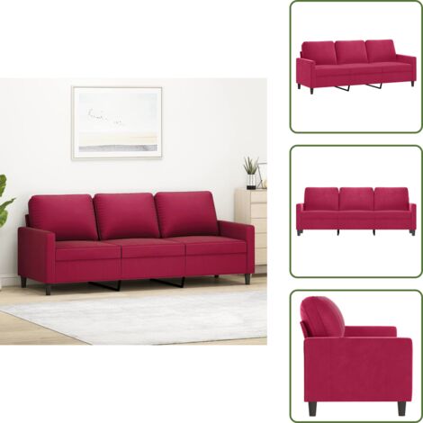 Divano moderno - vidaXL Divano a 3 Posti Rosso Vino 180 cm in Velluto - Divano in metallo