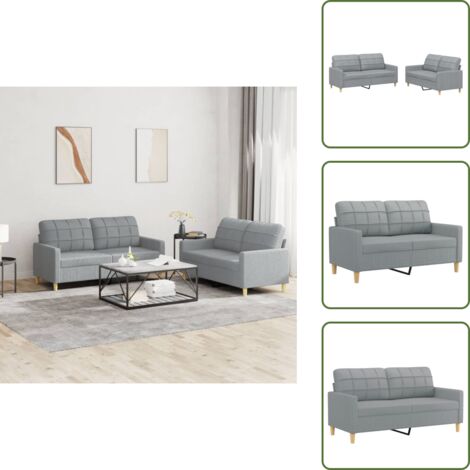Divano moderno - vidaXL Set di Divani 2 pz con Cuscini Grigio Chiaro in Tessuto - Divano per soggiorno