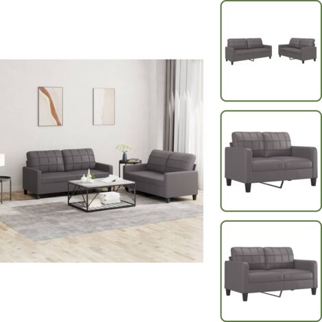 Divano moderno - vidaXL Set di Divani 2 pz con Cuscini Grigio in Similpelle - Divano per soggiorno