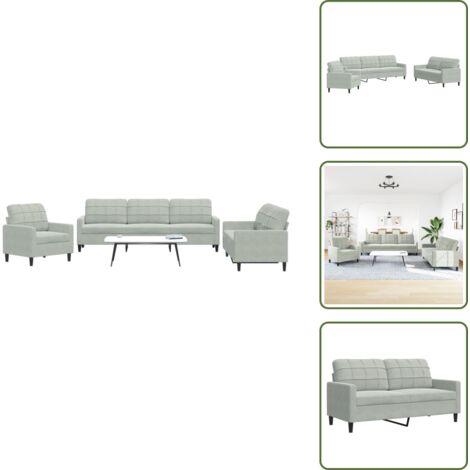 Divano moderno - vidaXL Set di Divani 3 pz con Cuscini Grigio Chiaro in Velluto - Divano in metallo