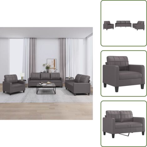 Divano moderno - vidaXL Set di Divani 3 pz con Cuscini Grigio in Similpelle - Divano da soggiorno
