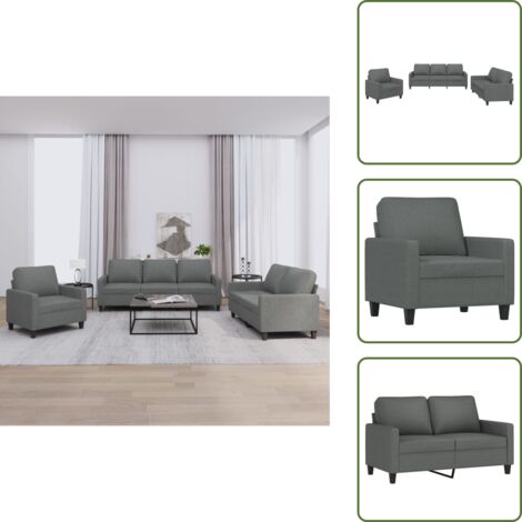 Divano moderno - vidaXL Set di Divani 3 pz con Cuscini Grigio Scuro in Tessuto - Divano con cuscini