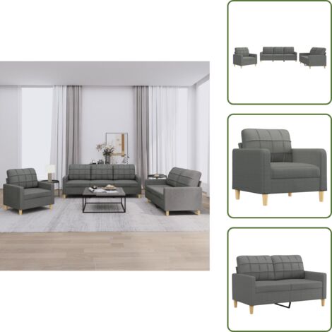 Divano moderno - vidaXL Set di Divani 3 pz con Cuscini Grigio Scuro in Tessuto - Divano con cuscini