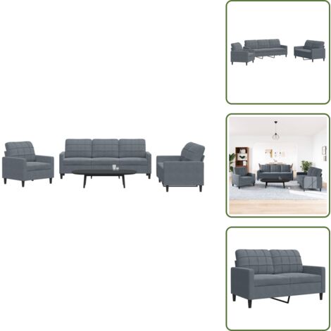 Divano moderno - vidaXL Set di Divani 3 pz con Cuscini Grigio Scuro in Velluto - Divano in metallo