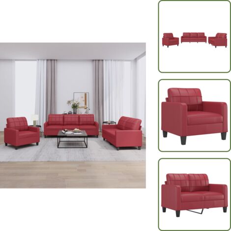 Divano moderno - vidaXL Set di Divani 3 pz con Cuscini Rosso Vino in Similpelle - Divano da soggiorno