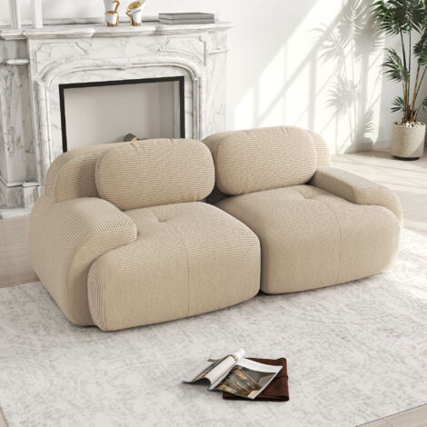 Divano MODFU a 2 posti, combinazione modulare, imbottitura in spugna, tessuto a coste, soggiorno/camera da letto, 208×103×75 cm, beige