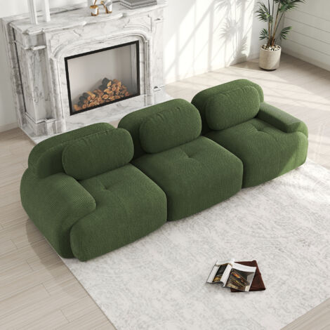 Divano MODFU a 3 posti, divano dritto per soggiorno e camera da letto, alta elasticità, velluto a coste, 298×103×75cm, verde