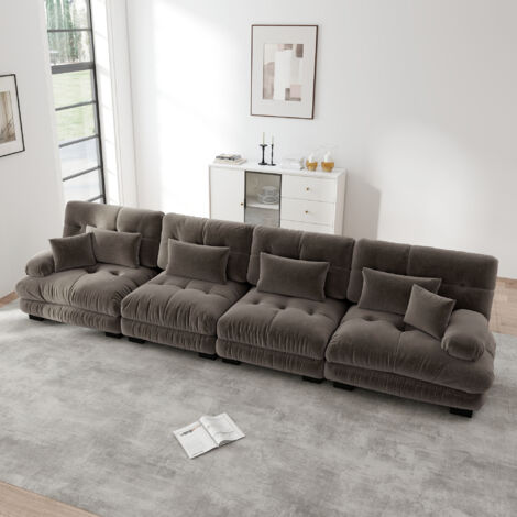 Divano modulabile 4 posti, angolare, seduta profonda, in chenille, marrone