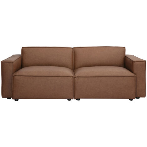 Divano modulabile vintage 3 posti in pelle marrone SPLIT