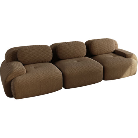 Divano Modulare 298x103x75 cm, 3 Posti, Braccioli Ergonomici, Imbottitura ad Alta Elasticità, Velluto a Coste Marrone