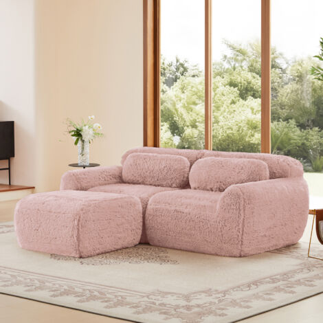 Divano modulare a 2 posti in morbido design senza cornice, schiuma ad alta resilienza 32D, cuscini inclusi, mobili per soggiorno/camera da letto, 1 poggiapiedi, rosa