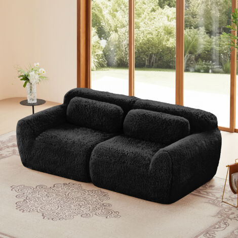 Divano modulare a 2 posti in morbido design senza telaio, schiuma ad alta resilienza 32D, cuscini inclusi, mobile per soggiorno/camera da letto, nero