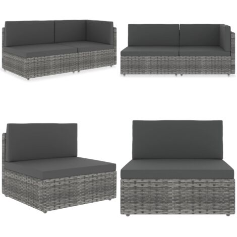 Divano Modulare a 2 Posti in Polyrattan Grigio - Divano all'aperto - Rattan poliestere