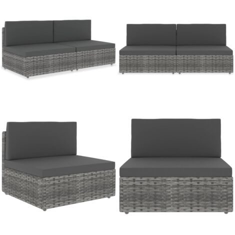 Divano Modulare a 2 Posti in Polyrattan Grigio - Divano all'aperto - Rattan poliestere