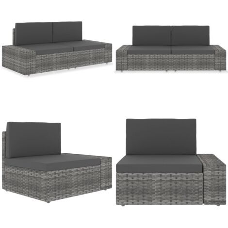Divano Modulare a 2 Posti in Polyrattan Grigio - Divano da giardino - Rattan PE