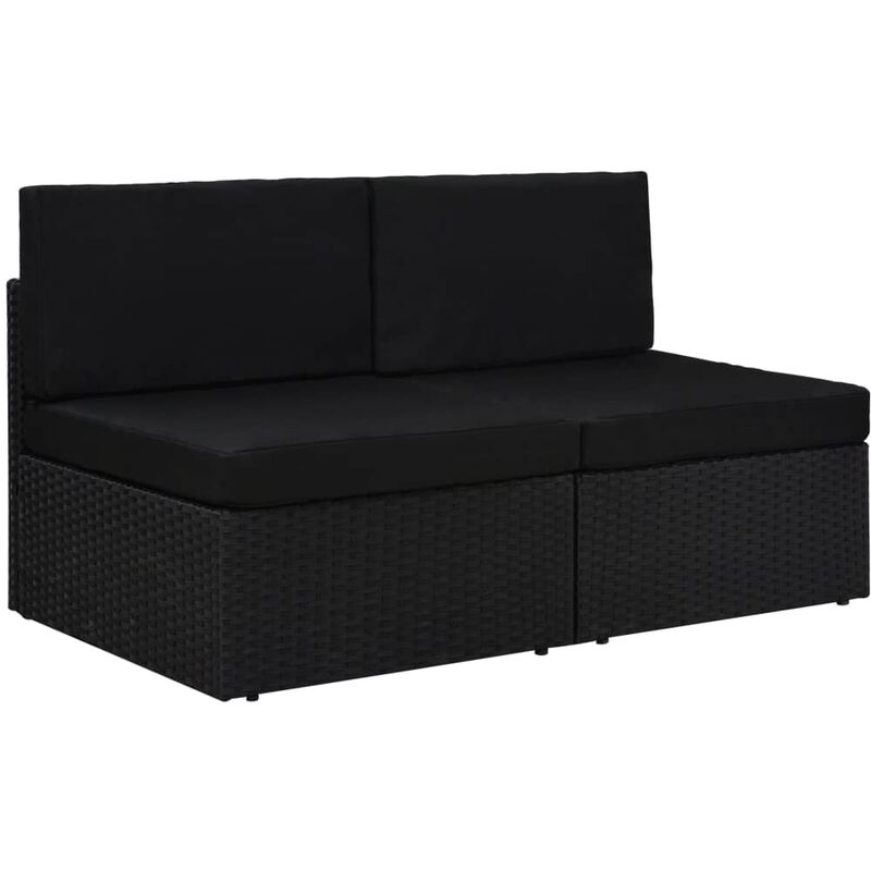 Divano Modulare a 2 Posti in Polyrattan Nero Vidaxl 9446