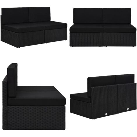 Divano Modulare a 2 Posti in Polyrattan Nero - Divano all'aperto - Rattan poliester