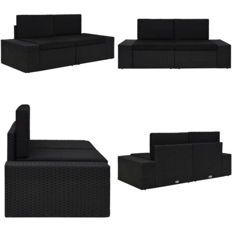 Divano Modulare a 2 Posti in Polyrattan Nero - Divano da giardino - Rattan poliester