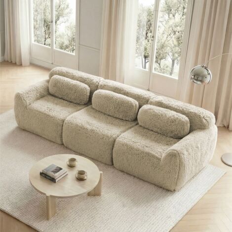 Divano modulare a 3 posti 291x104x73 cm - Divano modulare in tessuto peluche premium con cuscini - Kaki chiaro