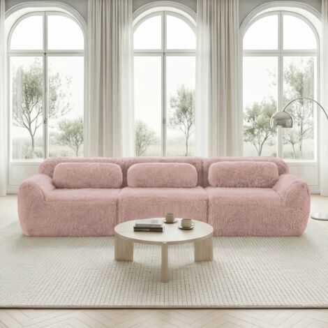 Divano modulare a 3 posti 291x104x73 cm - Divano modulare in tessuto peluche premium con cuscini - Rosa