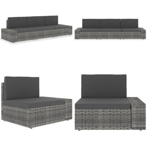 Divano Modulare a 3 Posti in Polyrattan Grigio - Divano da giardino - Rattan poliester